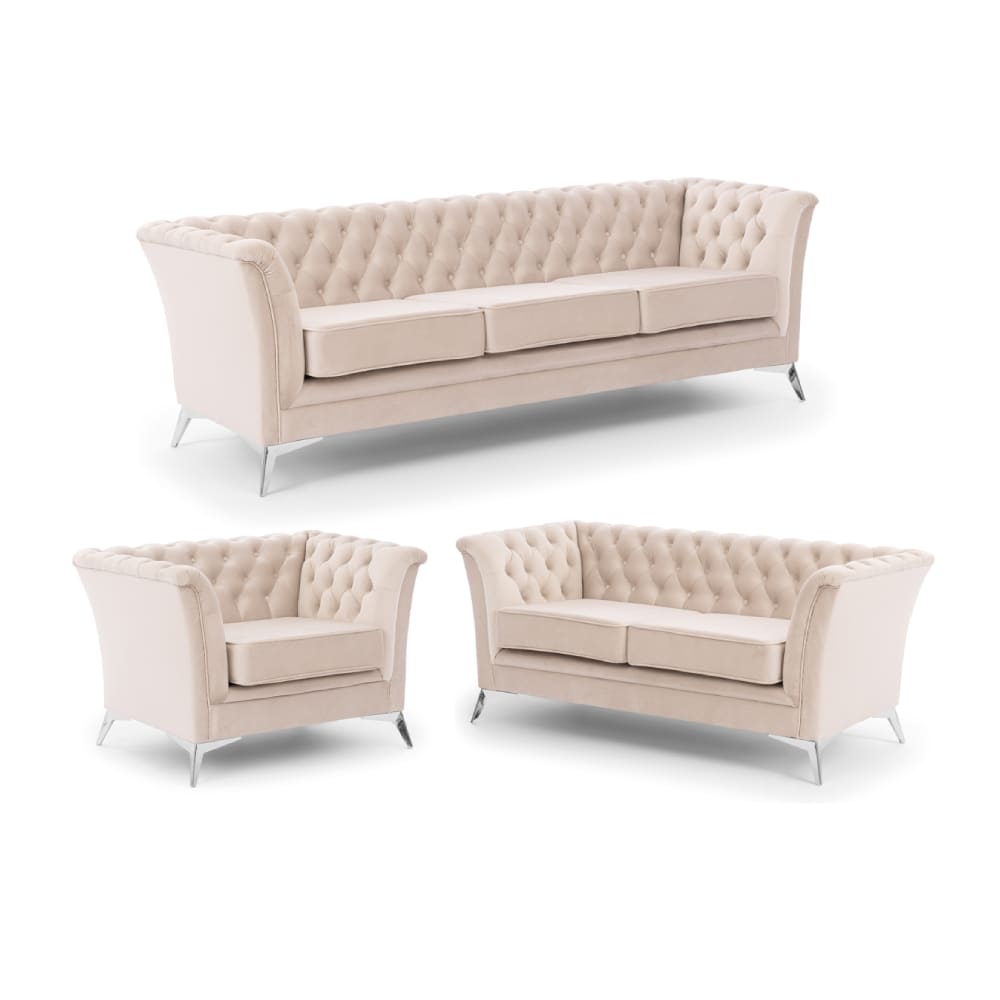 Ensemble de canapés Chesterfield 3+2+1 en velours beige