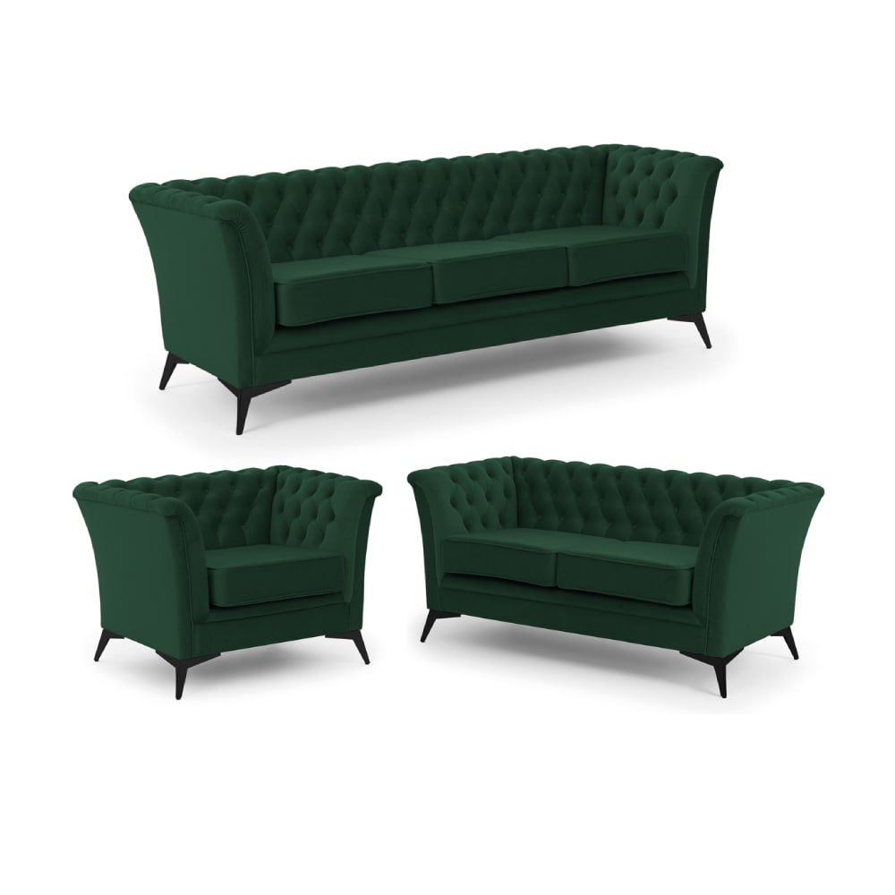 Ensemble de canapés Chesterfield 3+2+1 en velours vert