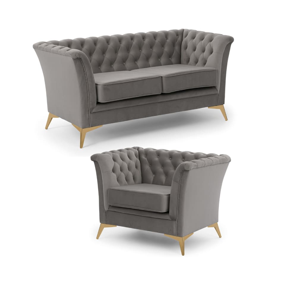 Ensemble de canapés Chesterfield 2+1 en velours gris