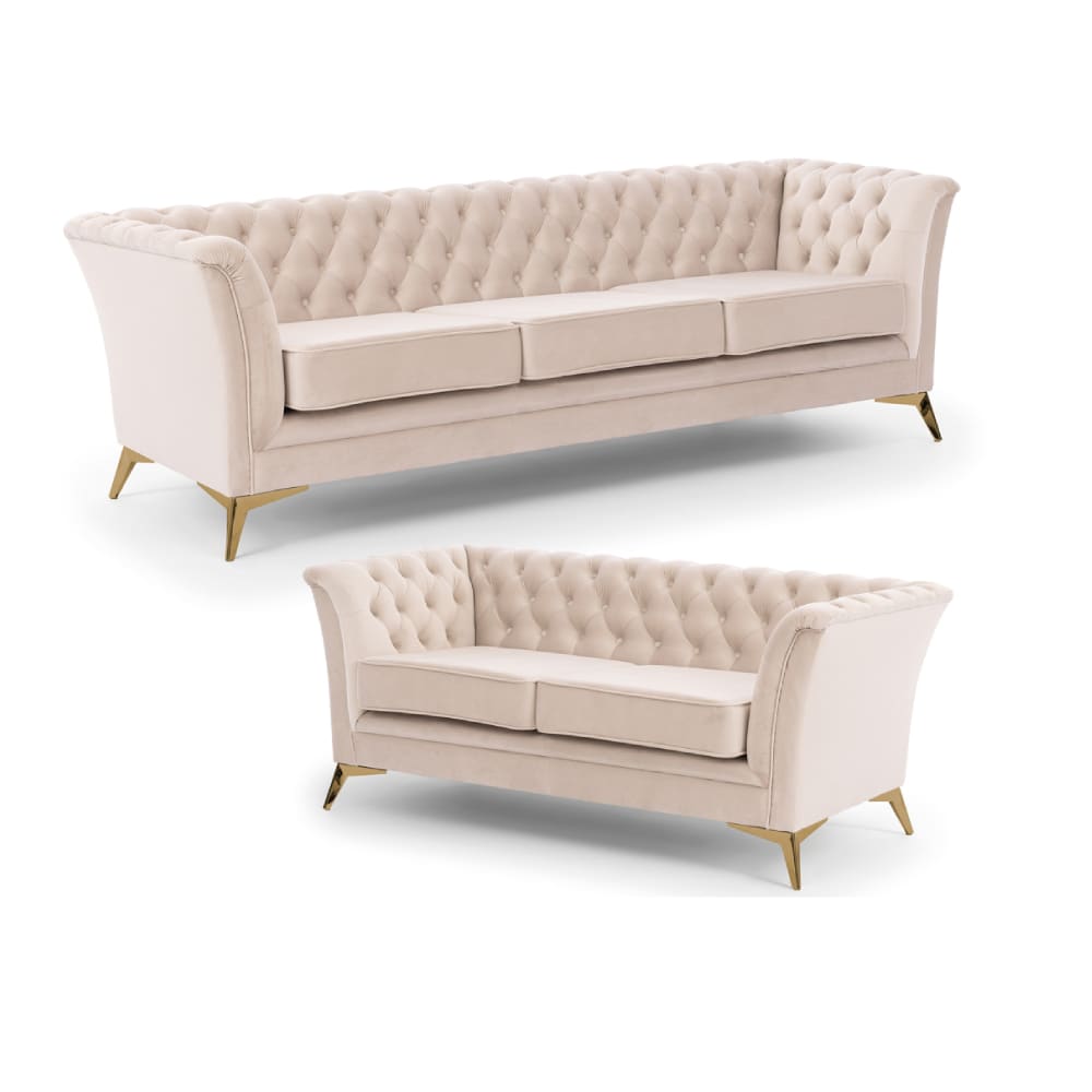 Ensemble de canapé Chesterfield 3+2 en velours beige