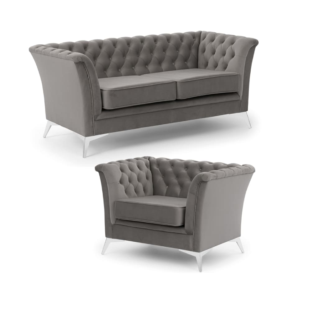 Ensemble de canapés Chesterfield 2+1 en velours gris