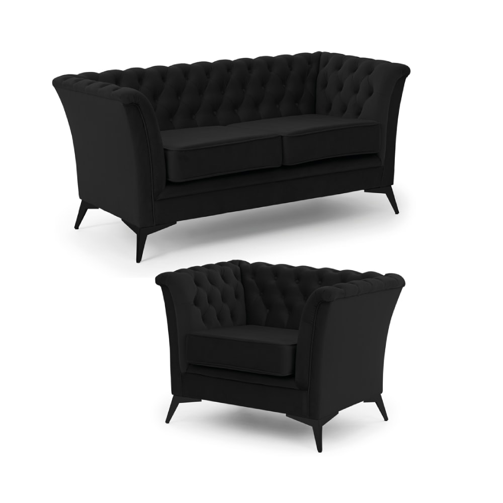 Ensemble de canapés Chesterfield 2+1 en velours noir