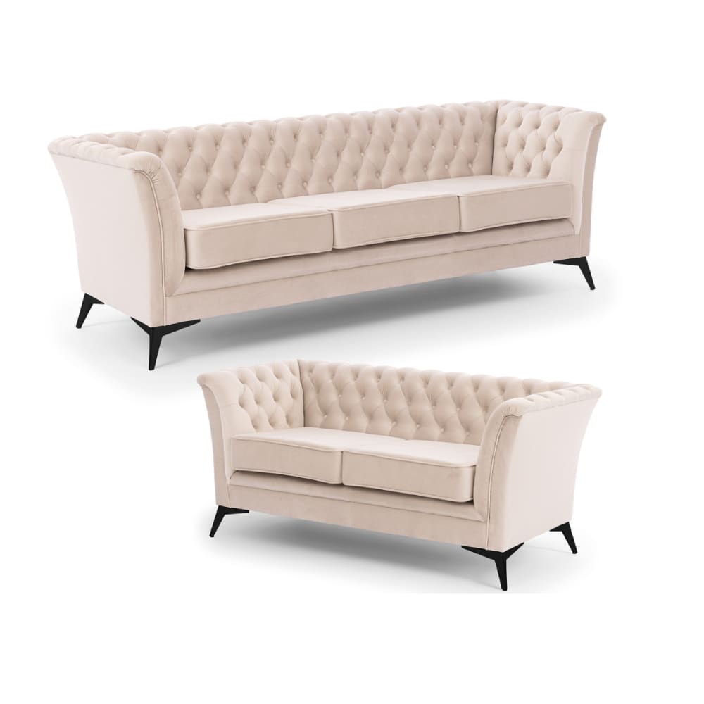 Ensemble de canapé Chesterfield 3+2 en velours beige