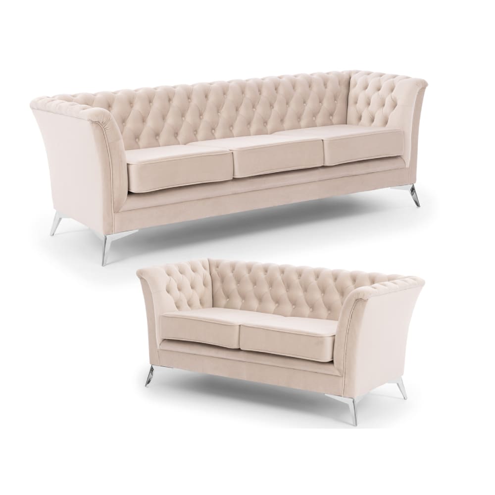 Ensemble de canapé Chesterfield 3+2 en velours beige
