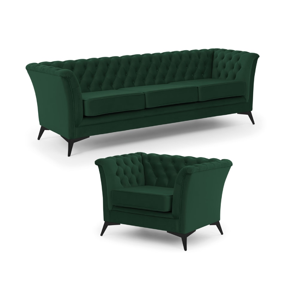 Ensemble de canapés Chesterfield 3+1 en velours vert