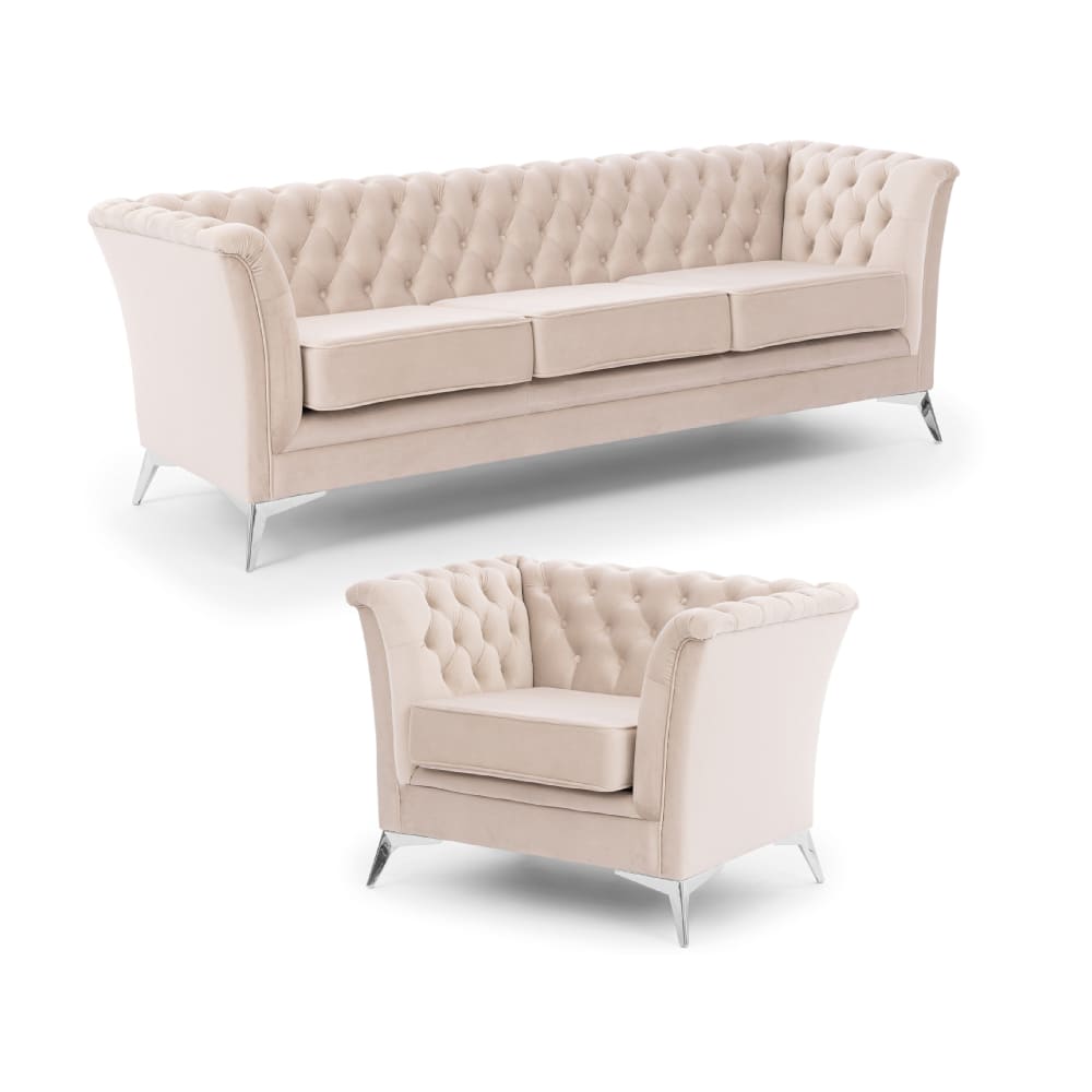 Ensemble de canapés Chesterfield 3+1 en velours beige