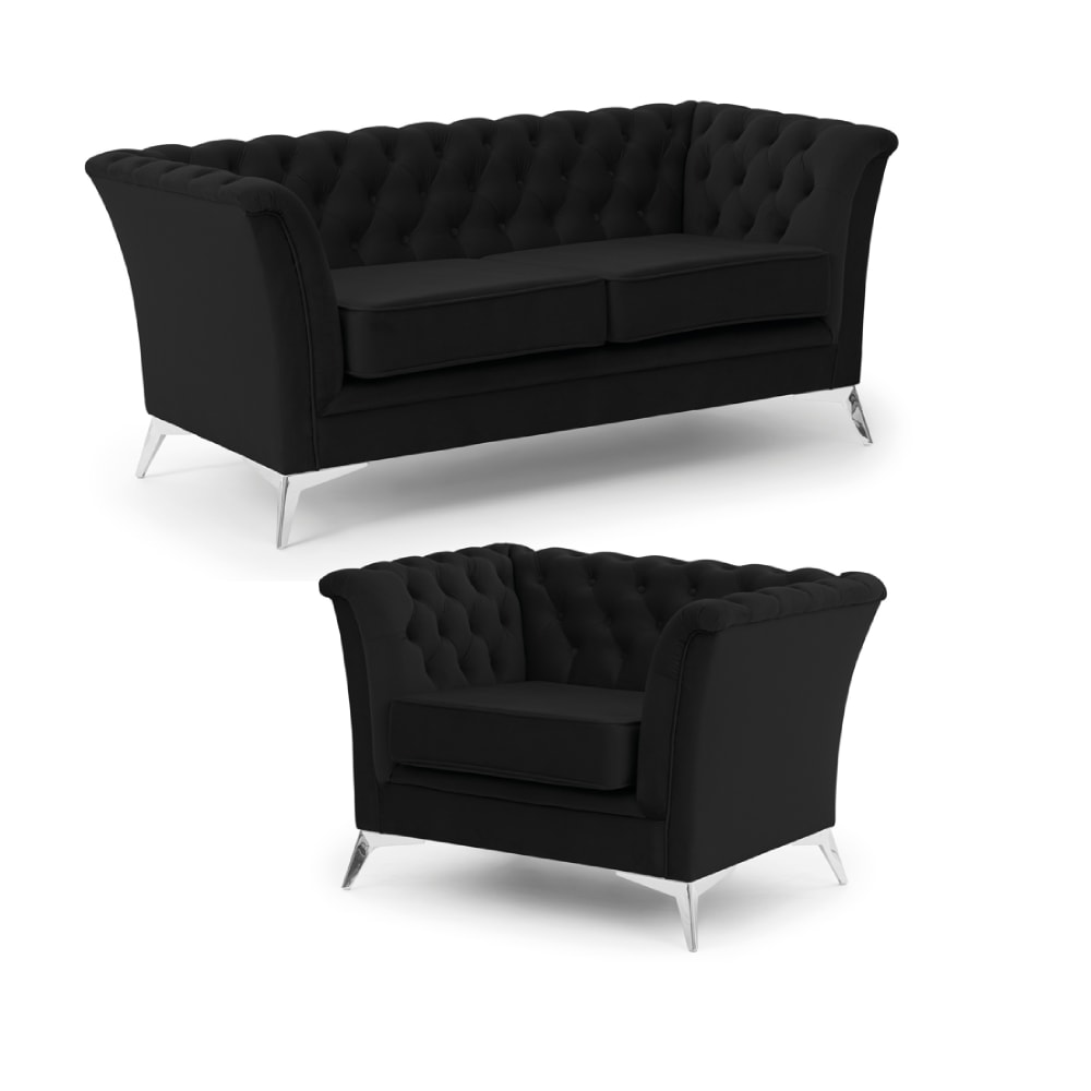 Ensemble de canapés Chesterfield 2+1 en velours noir