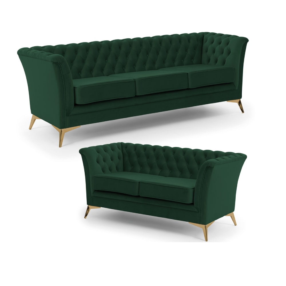 Ensemble de canapé Chesterfield 3+2 en velours vert