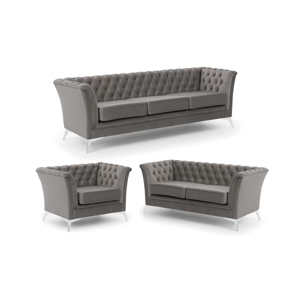 Ensemble de canapés Chesterfield 3+2+1 en velours gris