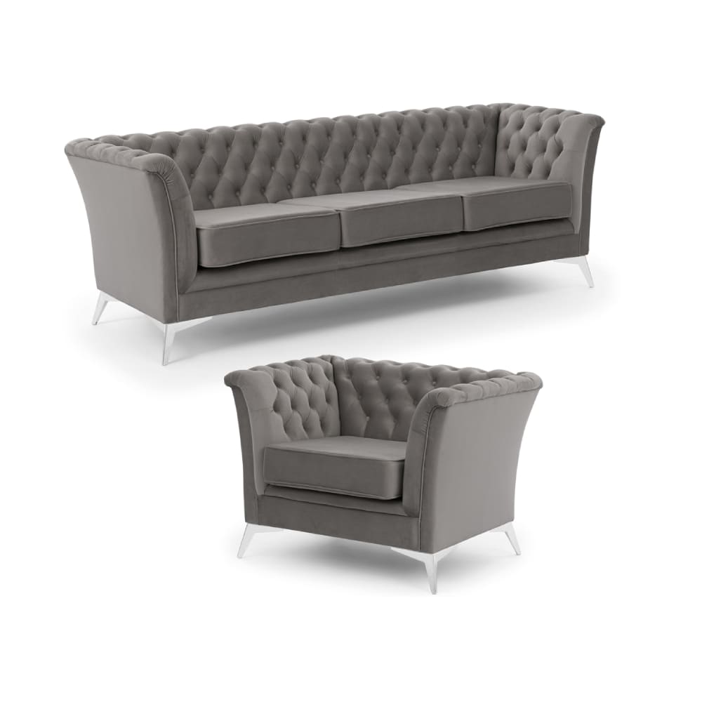 Ensemble de canapés Chesterfield 3+1 en velours gris