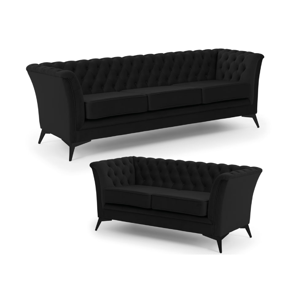 Ensemble de canapé Chesterfield 3+2 en velours noir