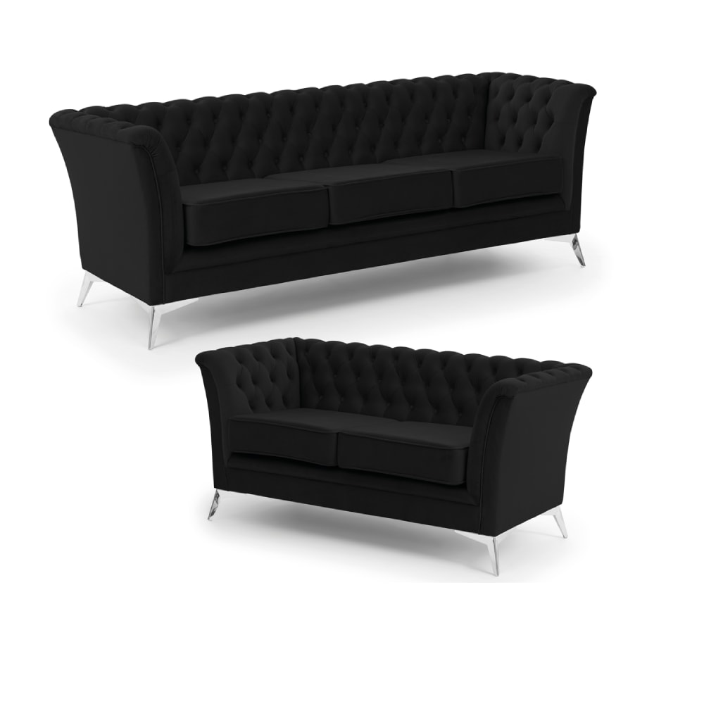Ensemble de canapé Chesterfield 3+2 en velours noir