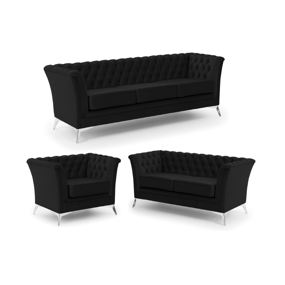 Ensemble de canapés Chesterfield 3+2+1 en velours noir