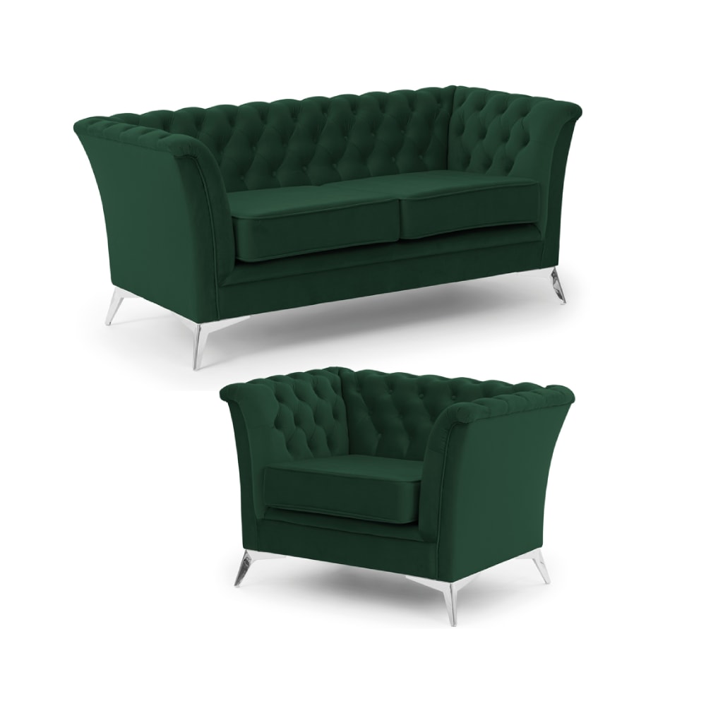 Ensemble de canapés Chesterfield 2+1 en velours vert