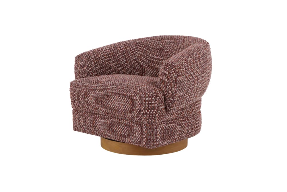 Fauteuil pivotant en chêne massif et tissu rouge