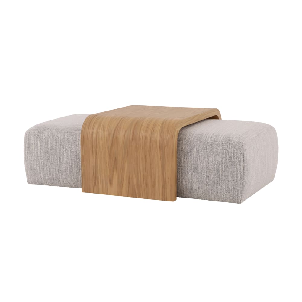 Table basse en chêne massif + poufs gris