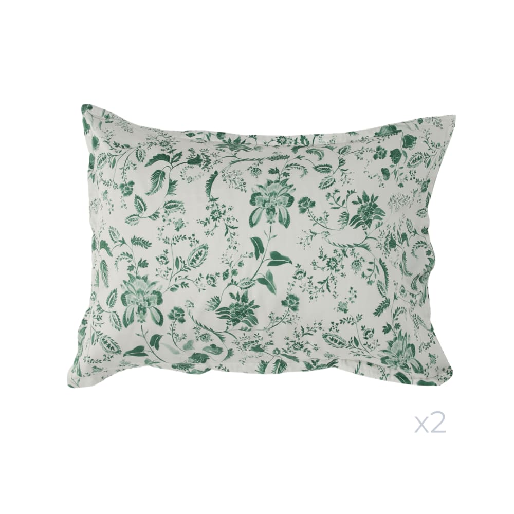 Lot de 2 taies en coton blanc imprimé vert 50 x 75 cm