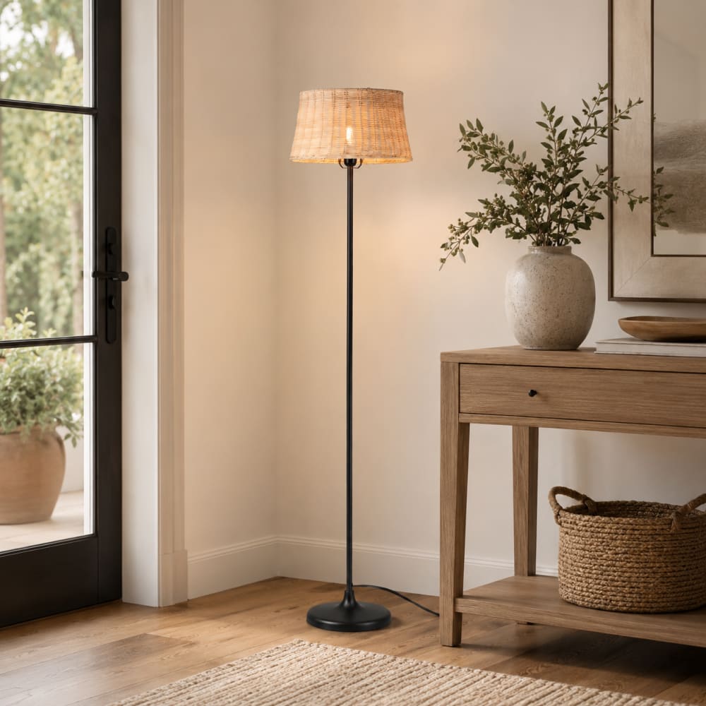 Lampadaire en bambou naturel tressé à la main, E27, H147 cm — vue 3