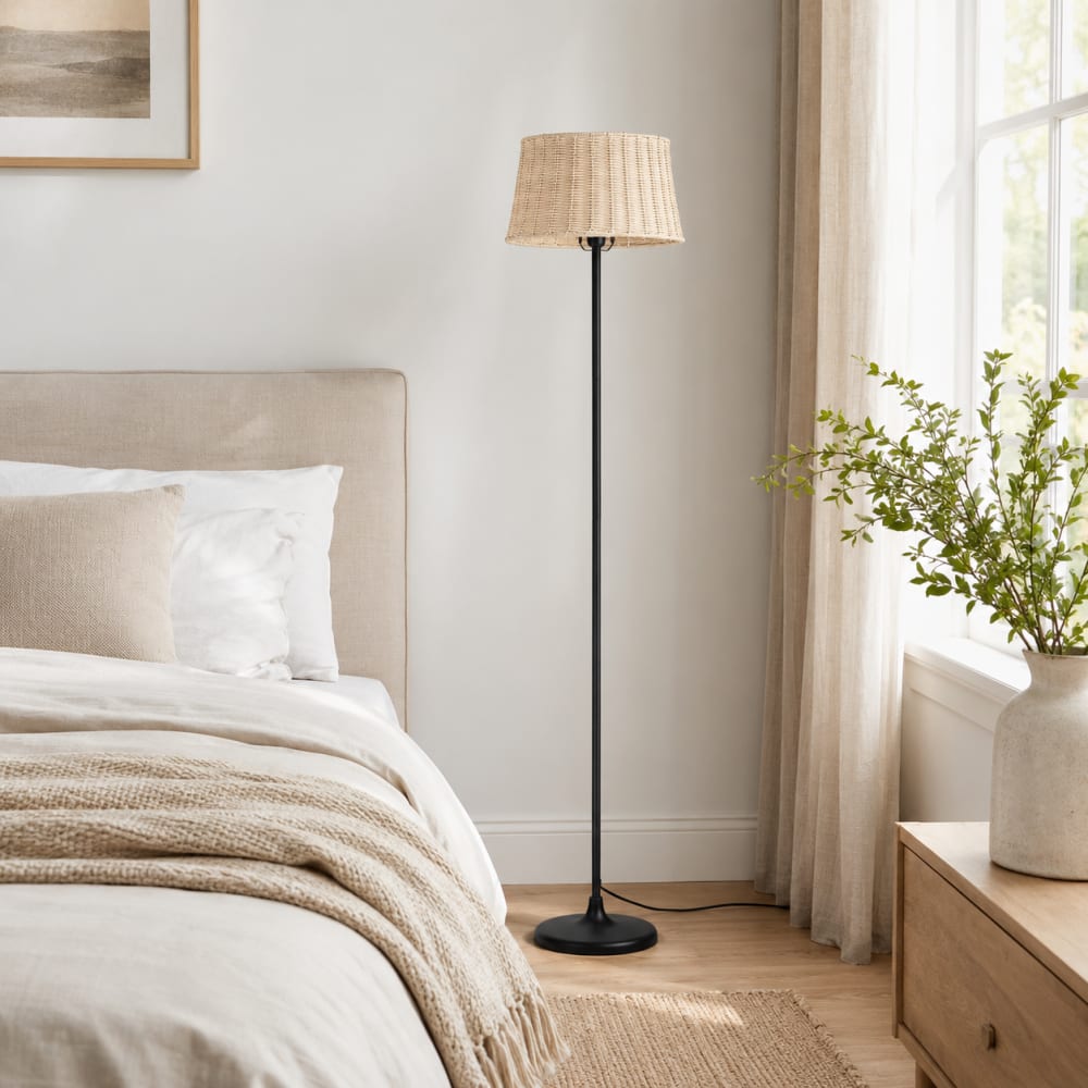 Lampadaire en bambou naturel tressé à la main, E27, H147 cm — vue 4