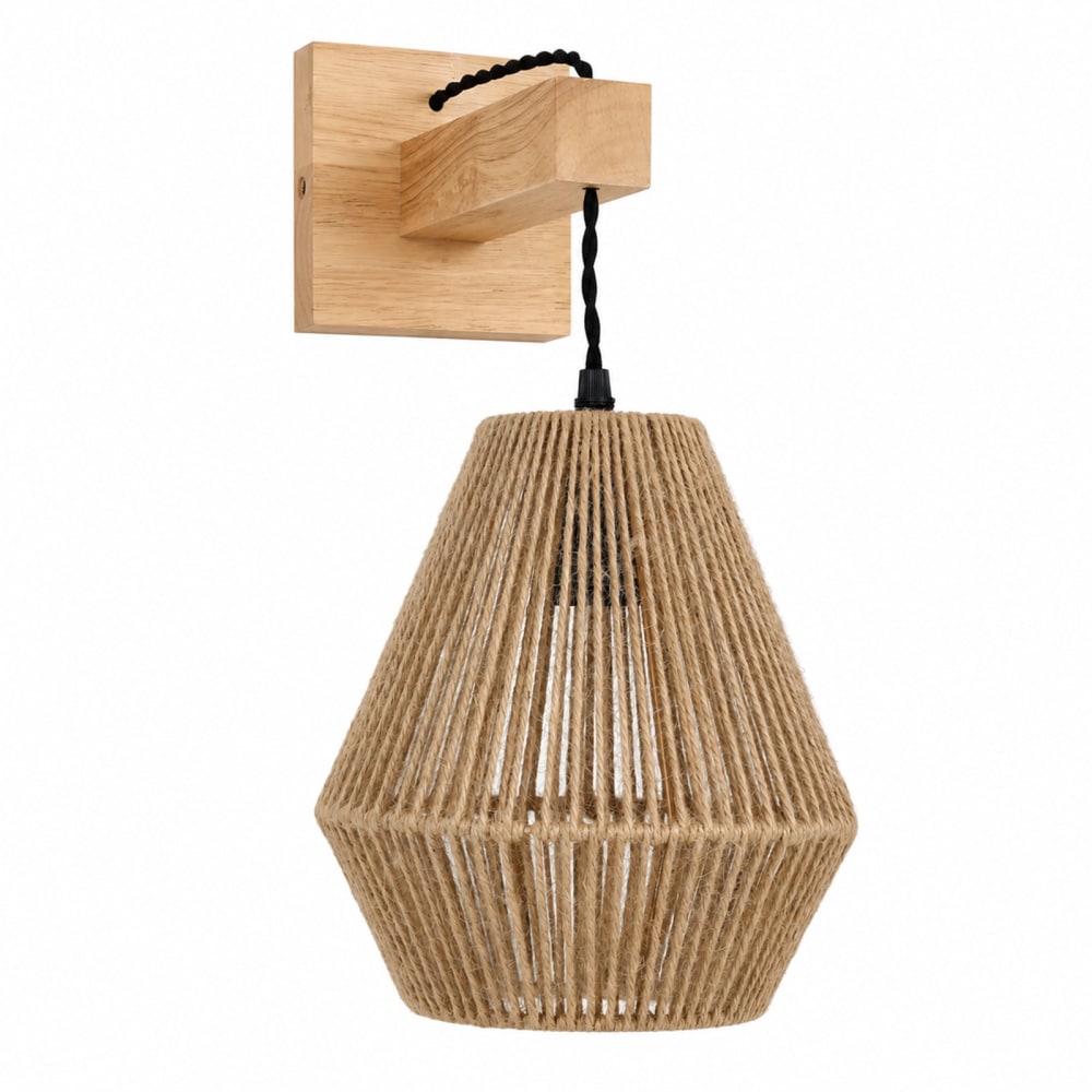 Alpinaluz Wandleuchte aus Holz mit Juteschirm im Boho-Stil, E27 style modern Braun Rattan