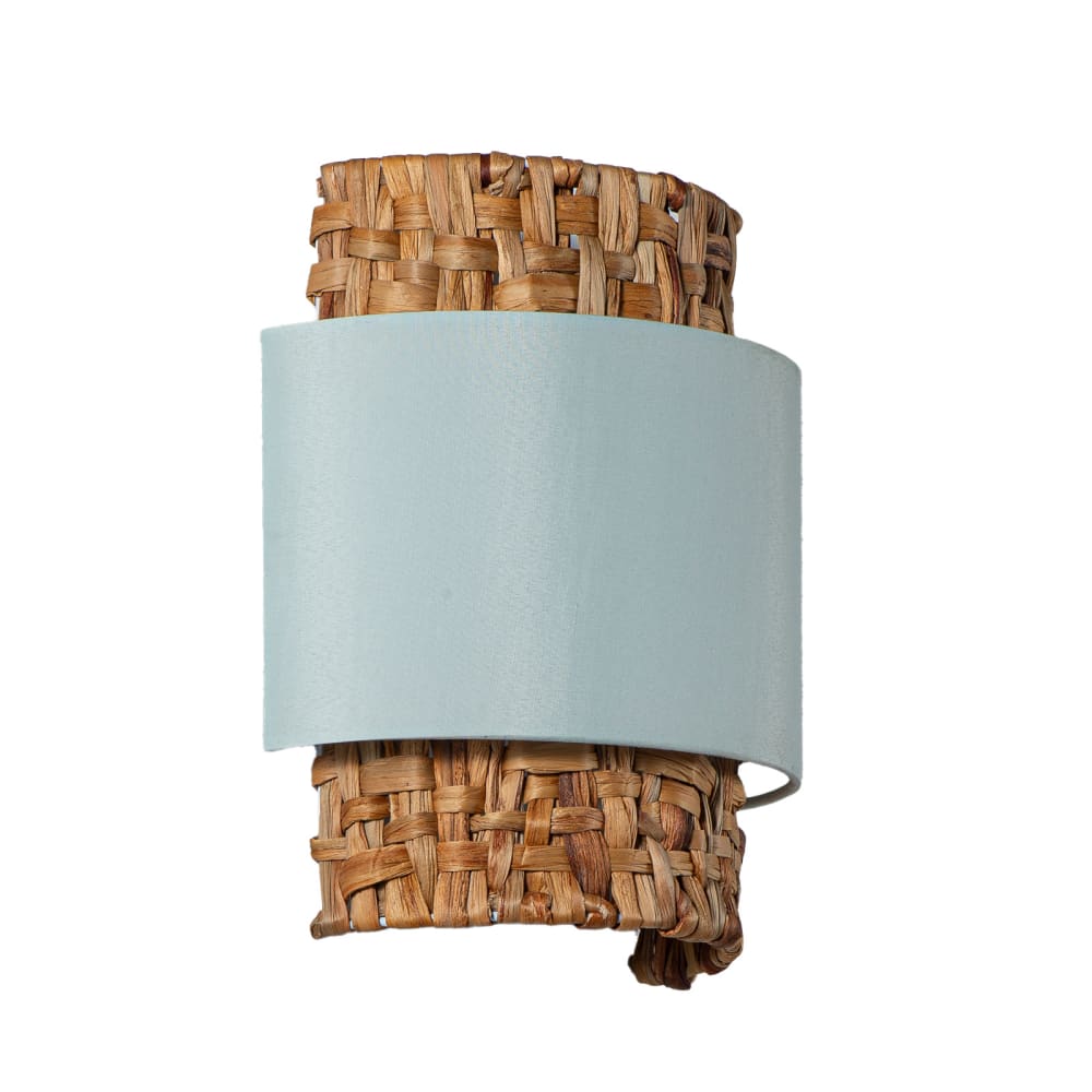Applique murale rotin et textile vert d’eau style bohème, E27