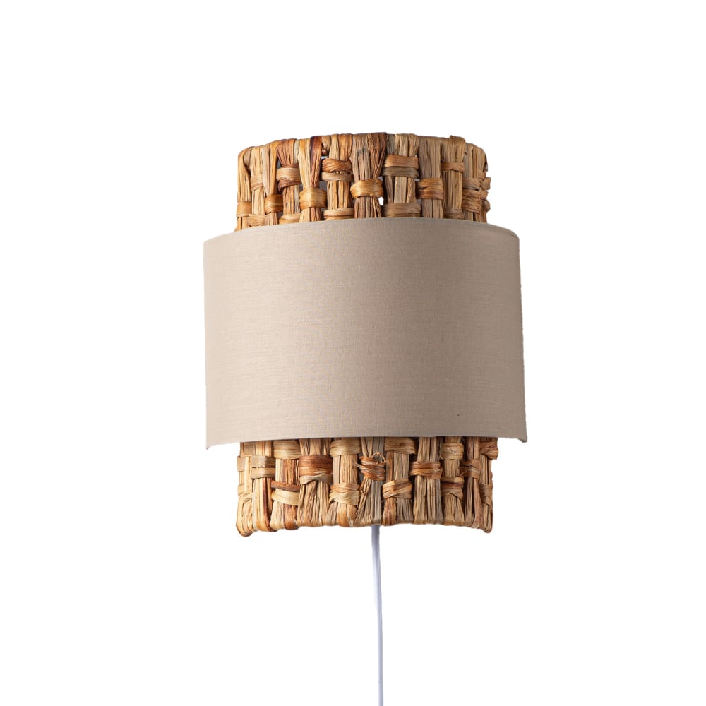 Applique Parete Rattan E Tessuto Beige Con Cavo E Interruttore-image
