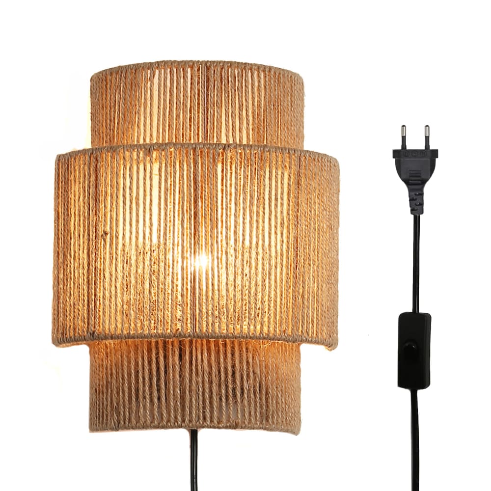 Applique murale en corde de jute avec prise et interrupteur, E27 31cm
