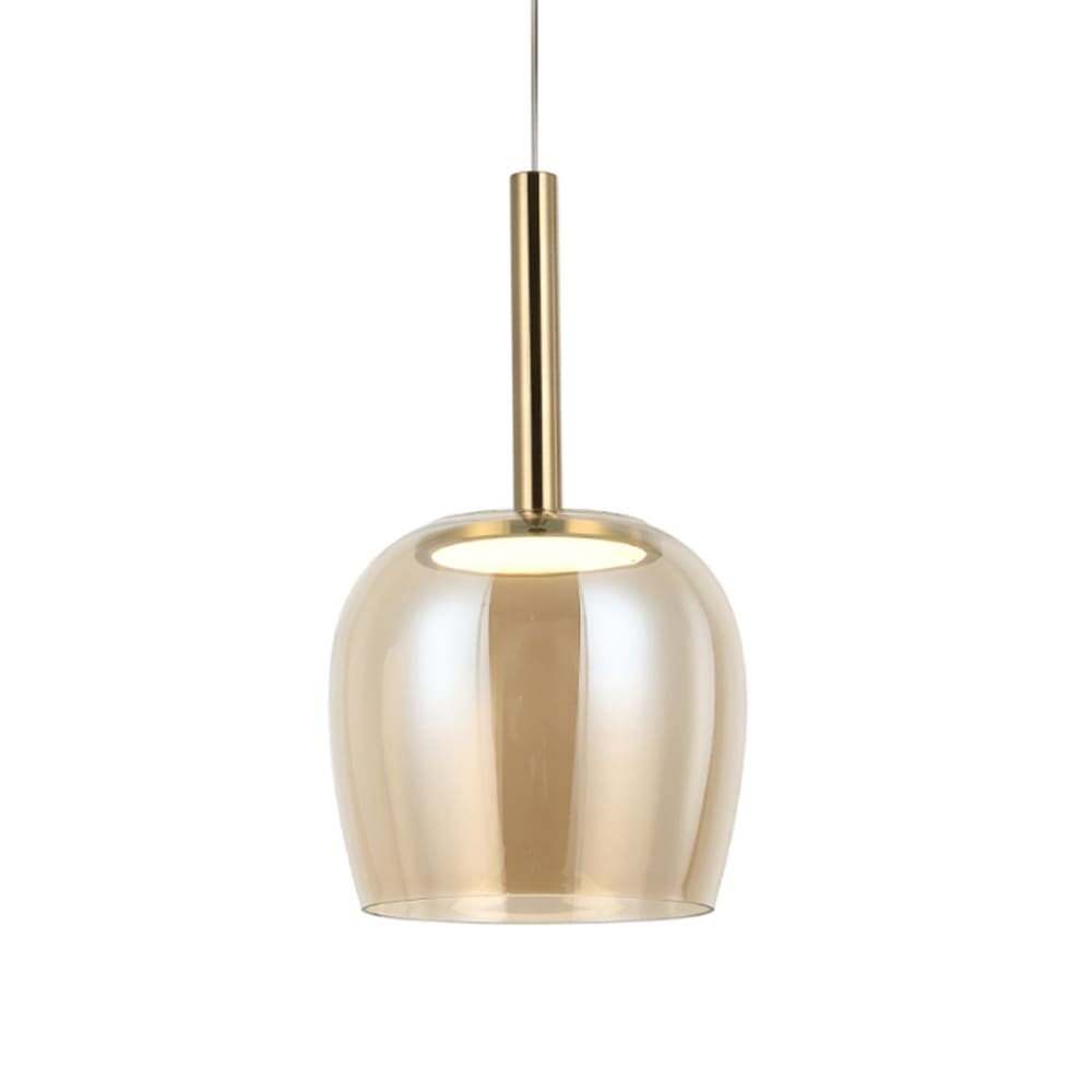 Kosilum Hängeleuchte aus Metall und Glas 24 cm, Bernstein und Messing Gold Glas