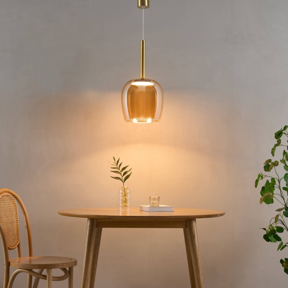 Suspension en verre ambré et laiton 25 cm — vue 3