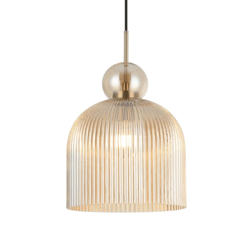 Kosilum Hängeleuchte aus Metall und Glas 25 cm, Bernstein und Messing Gold Glas