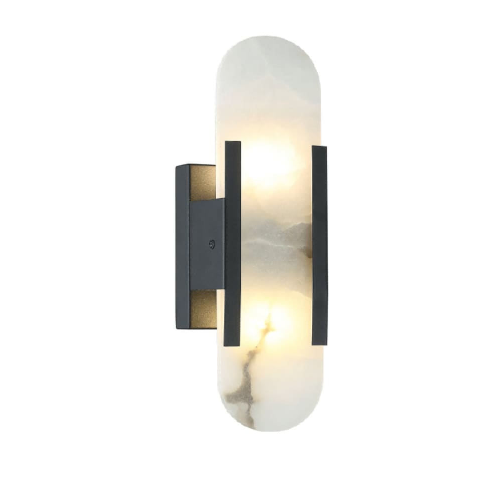 Wandleuchte aus Metall und Alabaster 35 cm, Schwarz und weiß -