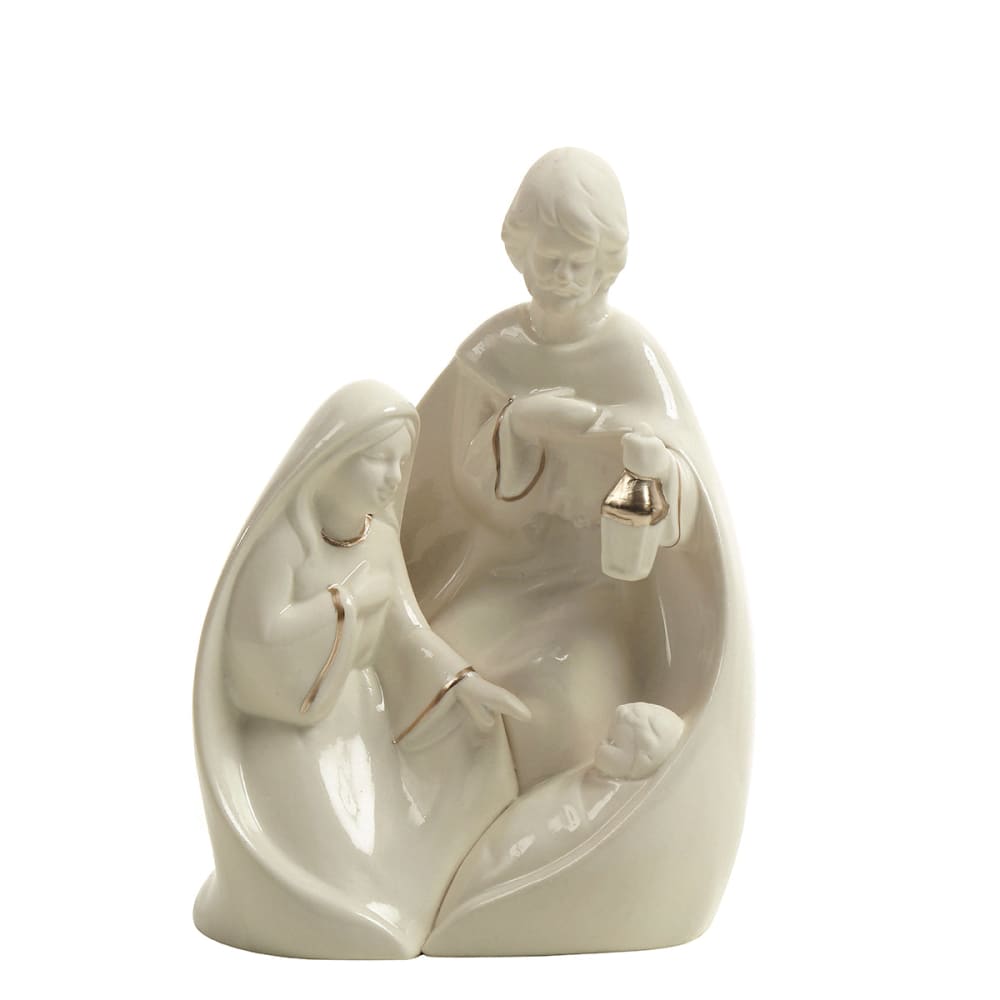 Belén navideño decorativo en porcelana blanca y dorado pálido H17