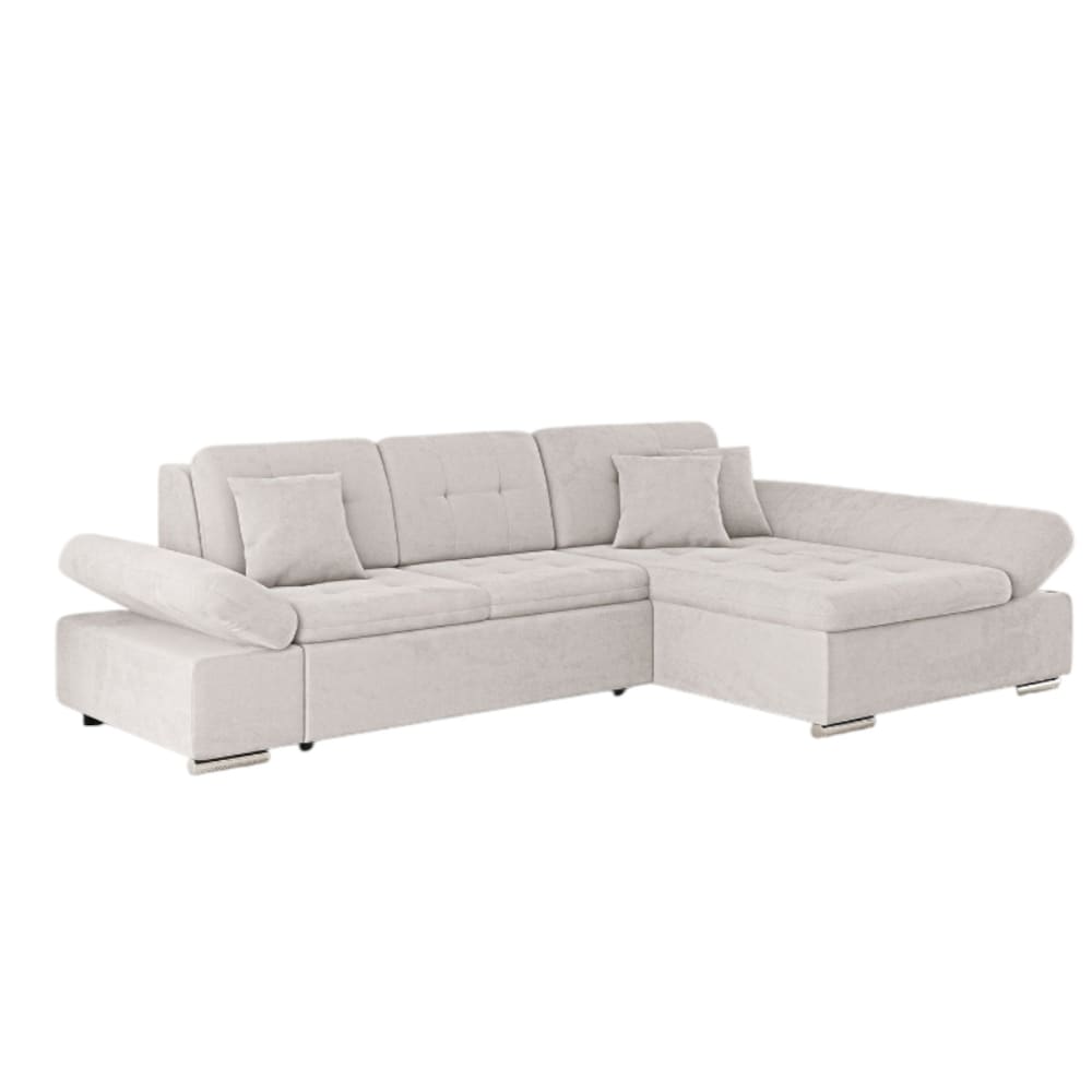 Canapé d'angle convertible 4 places en tissu beige