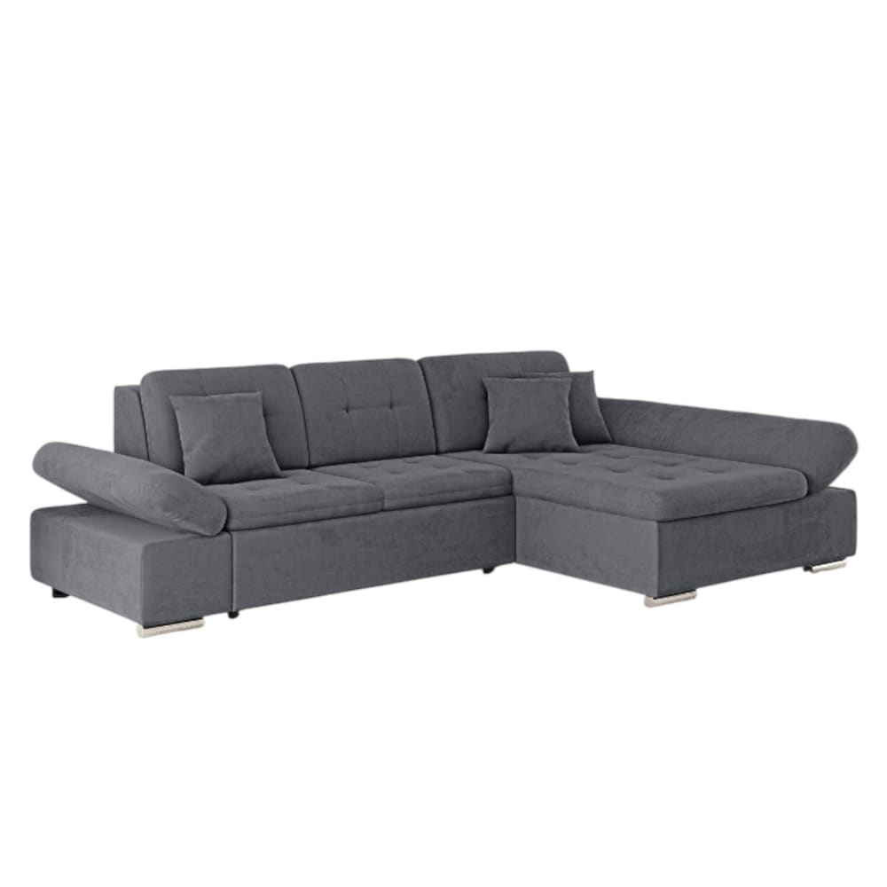 Canapé d'angle convertible 4 places en tissu gris
