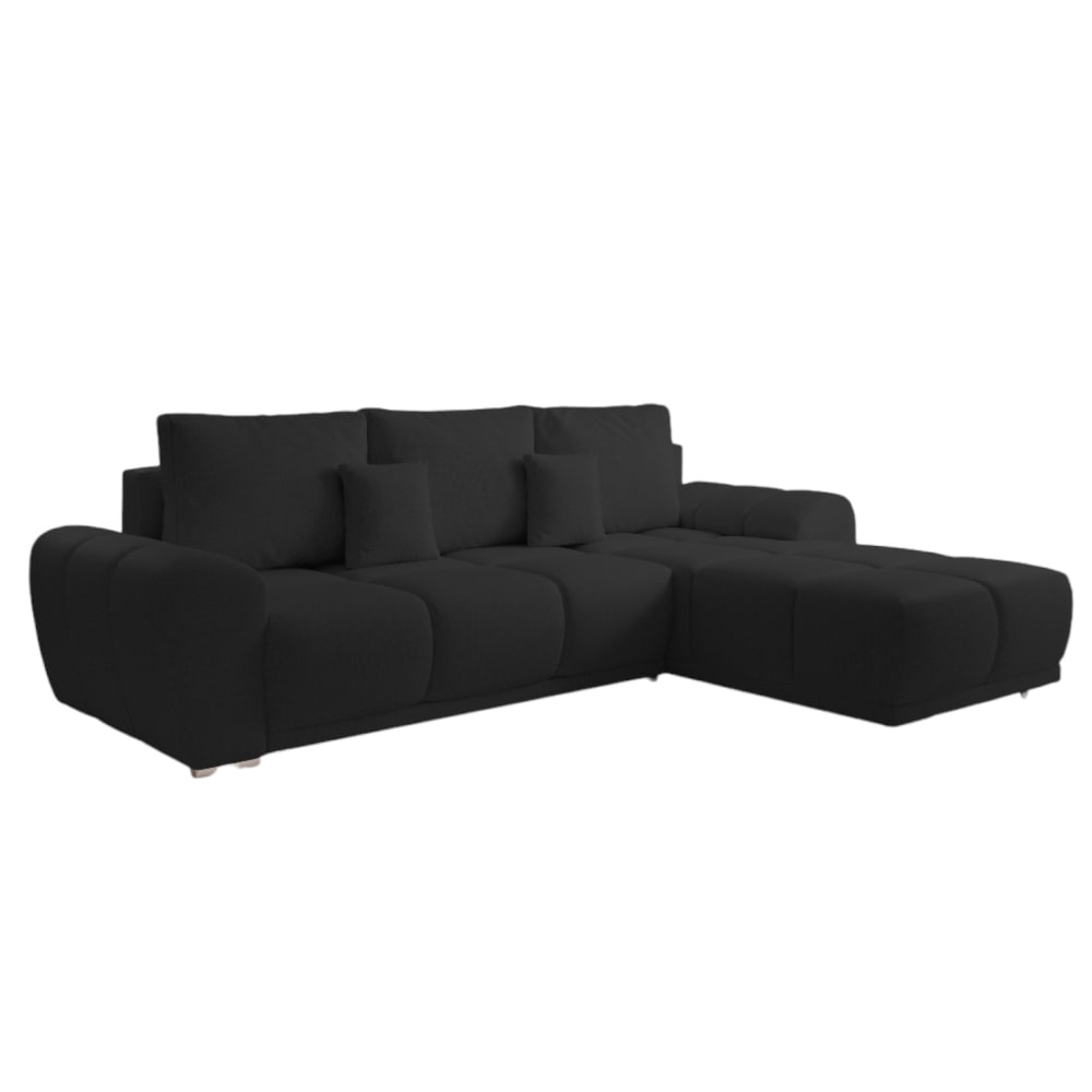 Canapé d'angle convertible 4 places en tissu noir