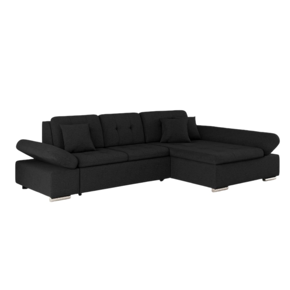 Canapé d'angle convertible 4 places en tissu noir