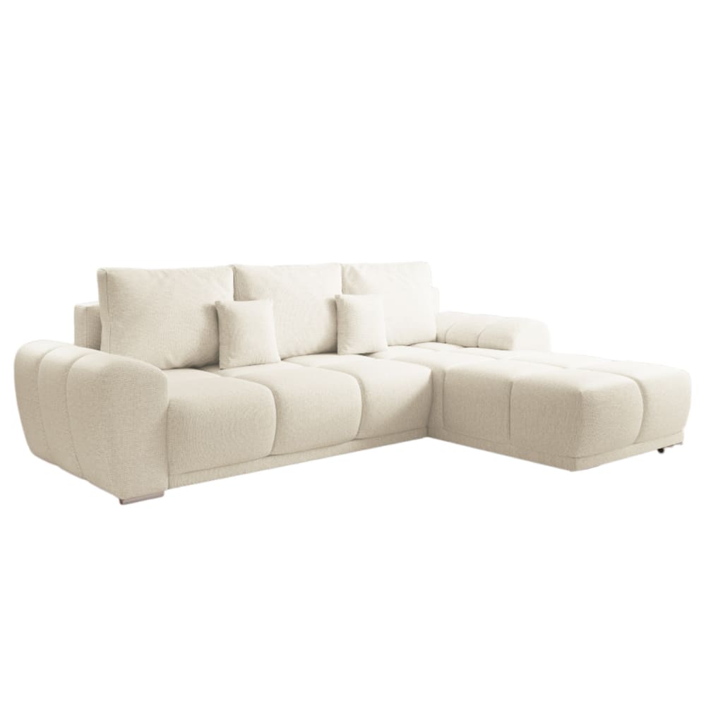 Canapé d'angle convertible 4 places en tissu beige