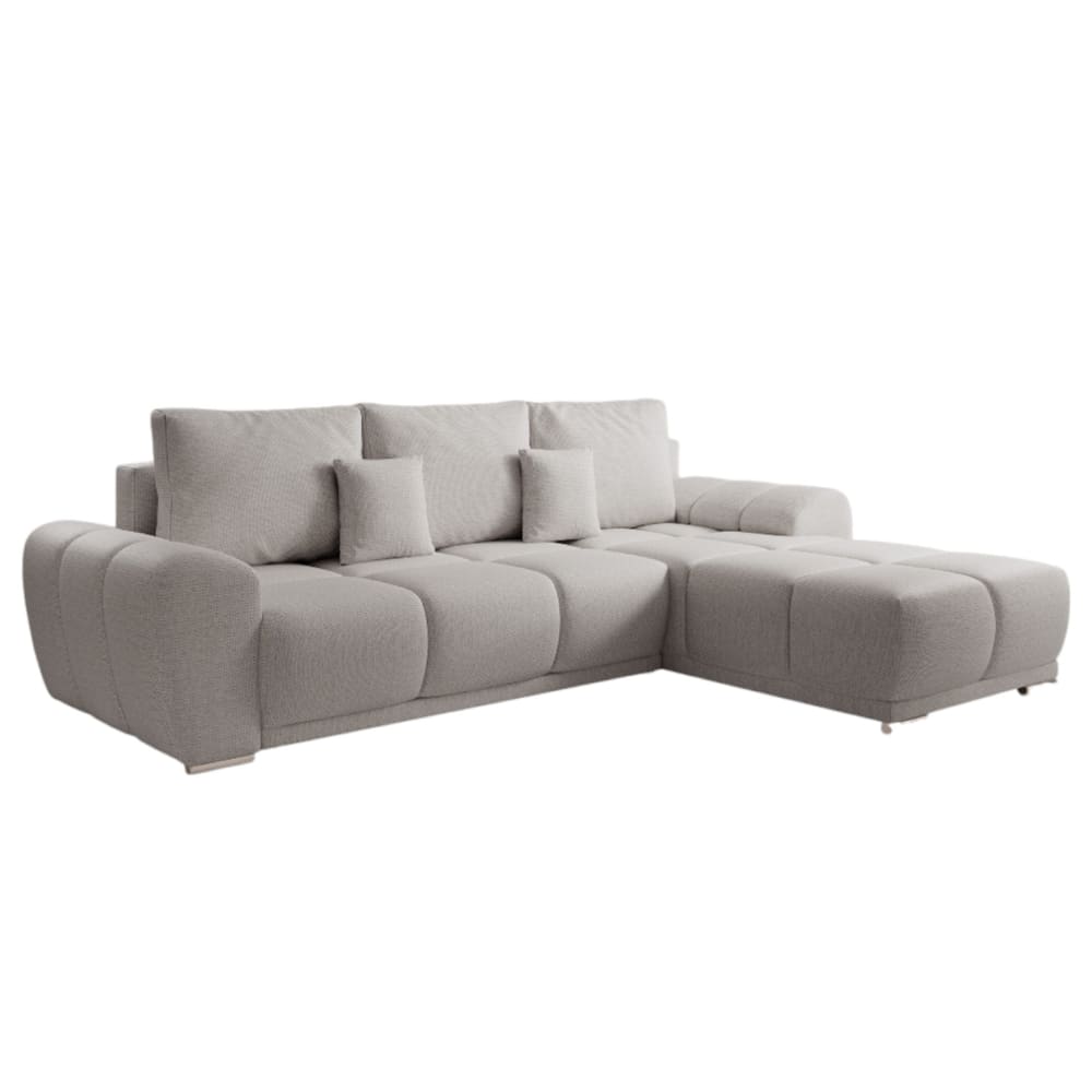 Canapé d'angle convertible 4 places en tissu gris clair