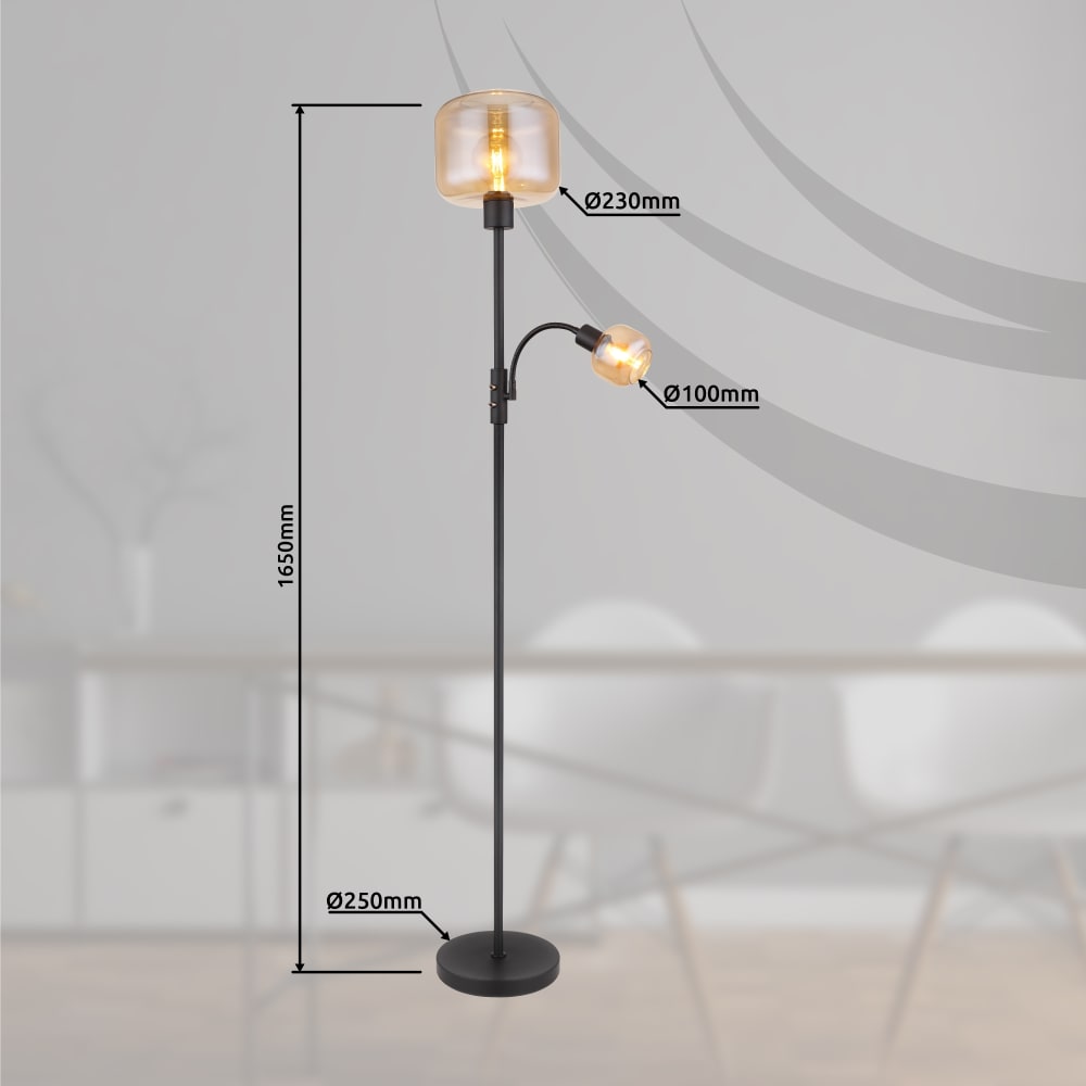 Lampadaire métal noir mat, 165cm