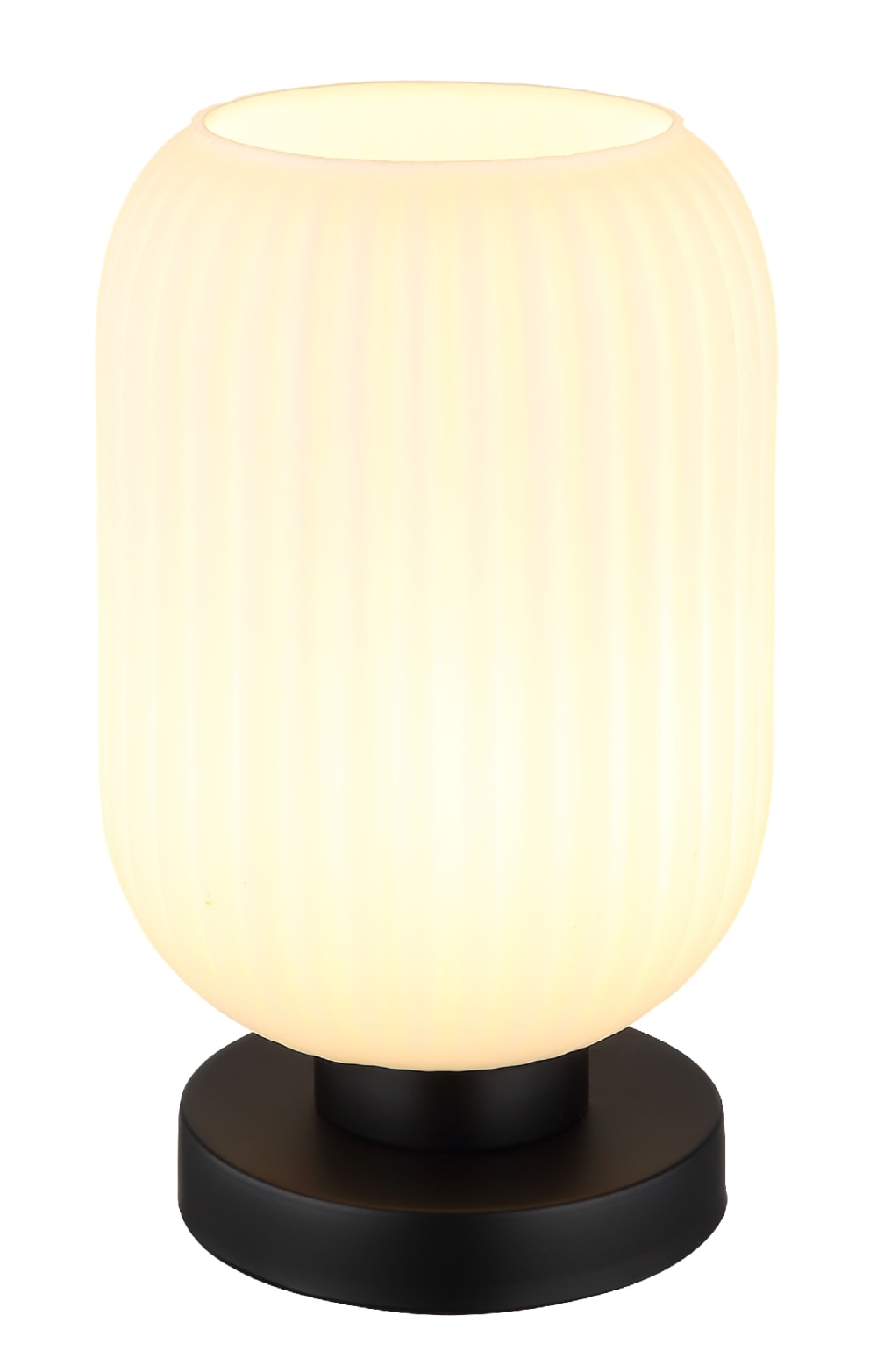 GLOBO LIGHTING Tischleuchte Metall schwarz matt, Glas opal, Kabel PVC schwarz, Wippschalter am Kabel, ø: 140mm, H: 240mm, Kabellänge 1500mm, exkl. 1x