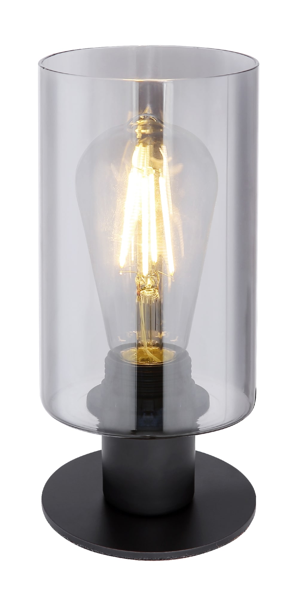 GLOBO LIGHTING Tischleuchte Metall schwarz matt, Glas, Wippschalter am Kabel, ø: 100mm, H: 215mm, exkl. 1x E27 60W 230V Schwarz