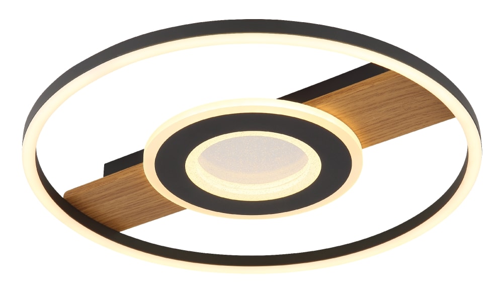 Plafonnier métal décor bois, 5cm