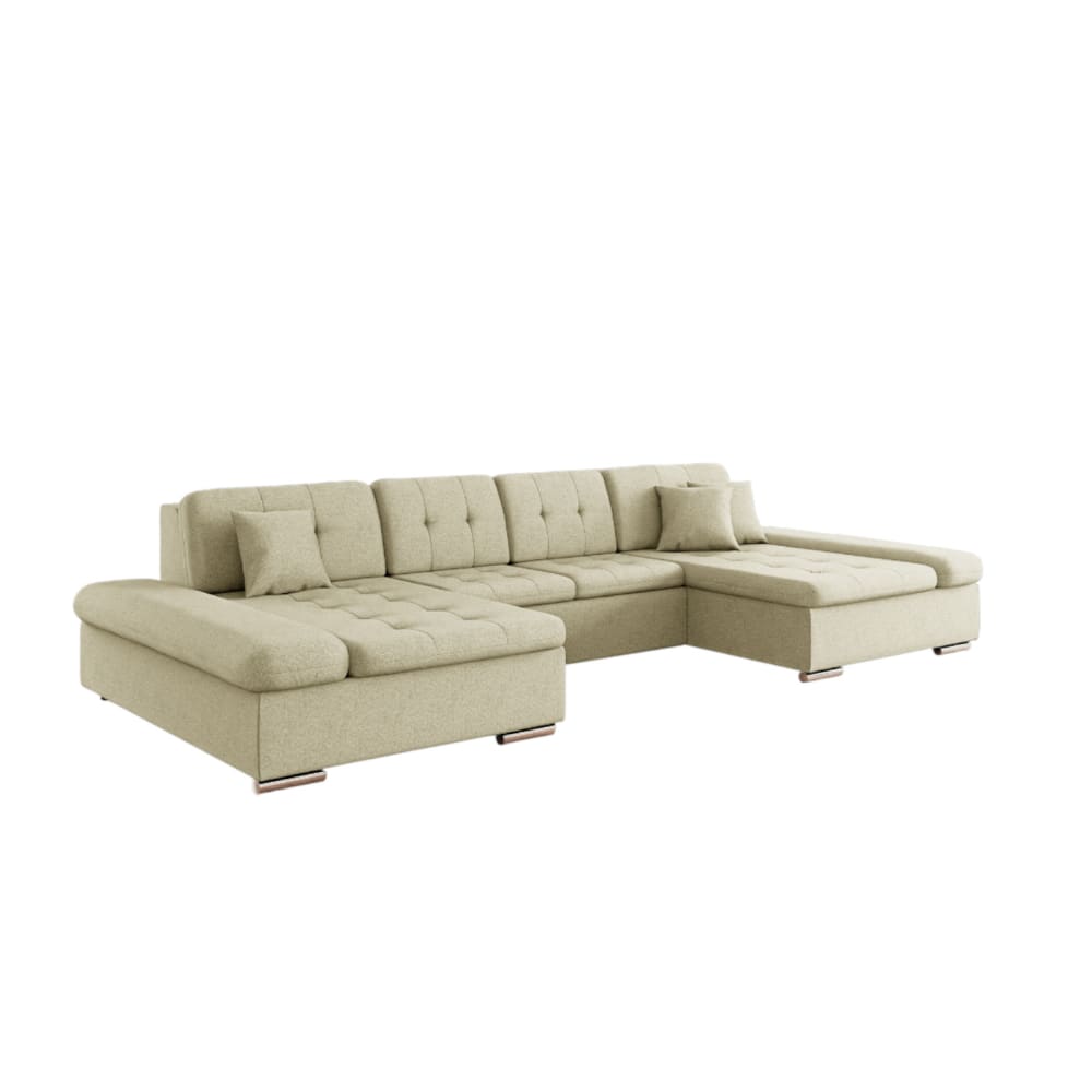 Canapé d'angle panoramique convertible 6 places en tissu beige