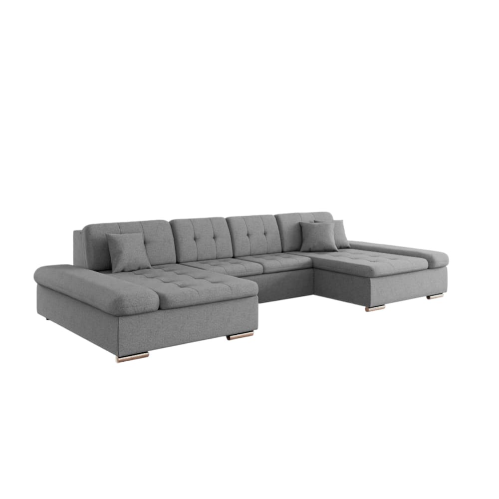 Canapé d'angle panoramique convertible 6 places en tissu gris clair