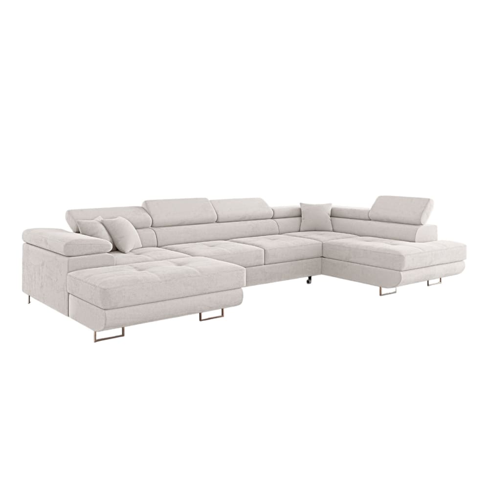 Canapé d'angle panoramique 6 places en tissu beige
