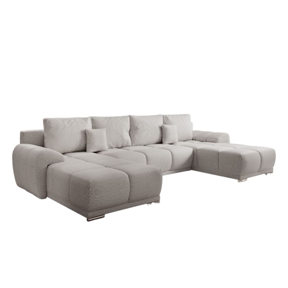 Canapé d'angle panoramique convertible 6 places en tissu gris clair
