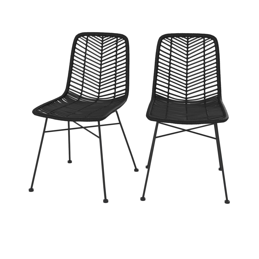 Maison Pavane Set von 2 Stühlen aus Rattan mit schwarzen Metallbeinen style landhaus - Rattan
