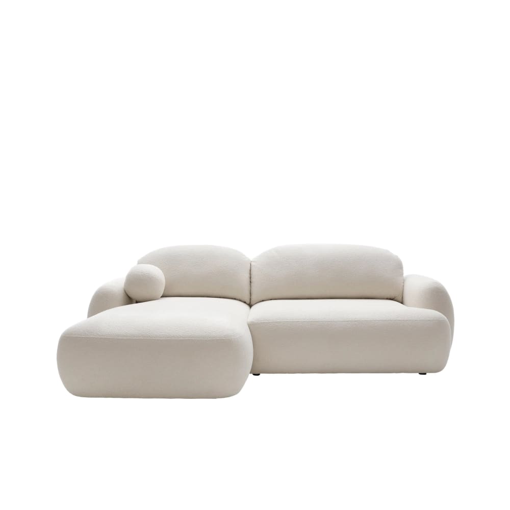 Canapé d'angle convertible 4 places en tissu bouclette Beige - gauche