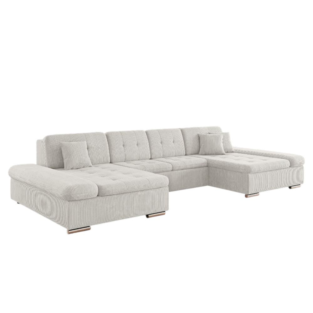 Canapé d'angle panoramique 6 places en velours côtelé beige