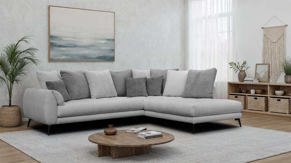 Canapé d'angle 5 places, gris clair et gris foncé